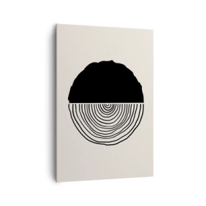 Cuadro sobre lienzo - Impresión de Imagen - Un motivo abstracto en blanco y negro inspirado en una sección transversal de madera con una división geométrica. - 70x100cm - Mitad y mitad - Decoración de pared moderna para salón y dormitorio ARTTOR