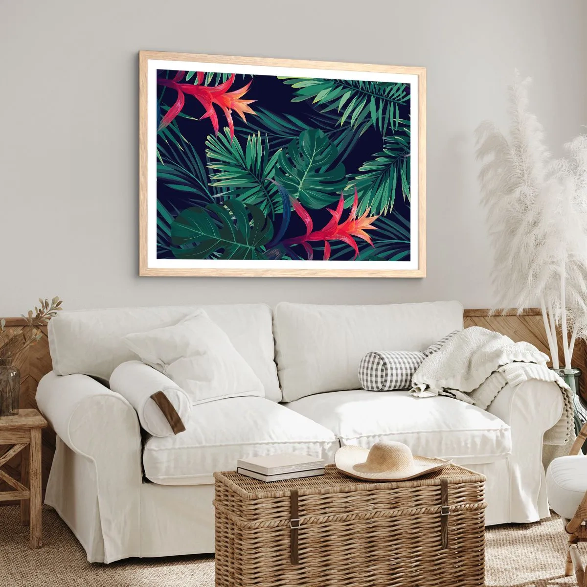 Póster en marco roble claro - Encender el color verde - 100x70 cm