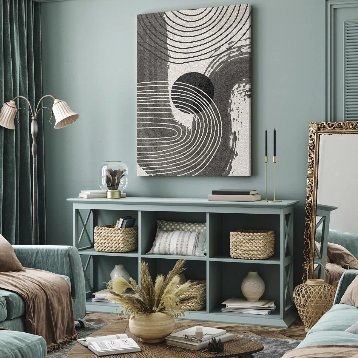 Cuadro sobre lienzo - Impresión de Imagen - Líneas geométricas y óvalos en tonos monocromáticos. - 70x100cm - La victoria del óvalo - Decoración de pared moderna para salón y dormitorio ARTTOR