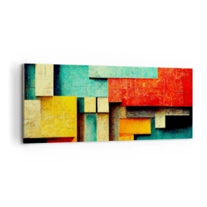 Cuadro sobre lienzo - Impresión de Imagen - Formas geométricas abstractas en colores vibrantes - 120x50cm - Festival de ángulos rectos - Decoración de pared moderna para salón y dormitorio ARTTOR