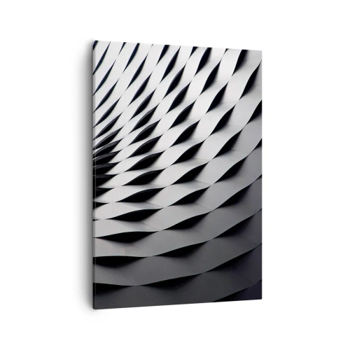 Cuadro sobre lienzo - Impresión de Imagen - Patrón geométrico abstracto en tonos blanco y negro. - 50x70cm - En la superficie de las ondas - Decoración de pared moderna para salón y dormitorio ARTTOR