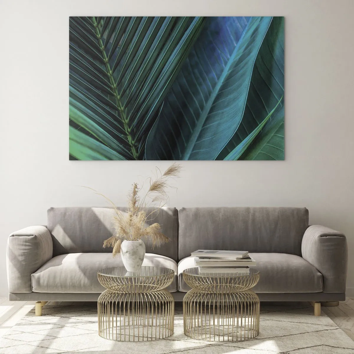 Cuadro sobre vidrio - Impresiones sobre Vidrio - Detalles de hojas tropicales de color verde oscuro - 100x70cm - Anatomía del verde - Decoración de pared moderna para salón y dormitorio ARTTOR