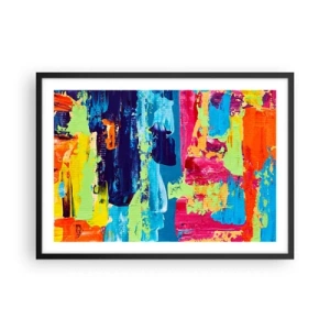 Póster en marco negro - Composición abstracta de colores en forma dinámica. - 70x50cm - ¡La vida es hermosa! - Decoración de pared moderna para salón y dormitorio ARTTOR