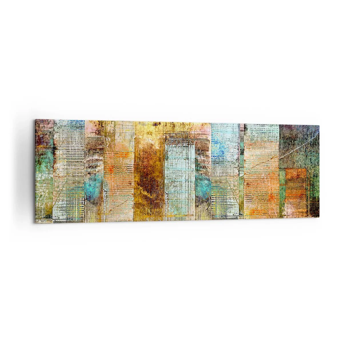 Cuadro sobre lienzo - Impresión de Imagen - Rascacielos abstractos de estilo industrial - 160x50cm - Metrópolis soleada - Decoración de pared moderna para salón y dormitorio ARTTOR