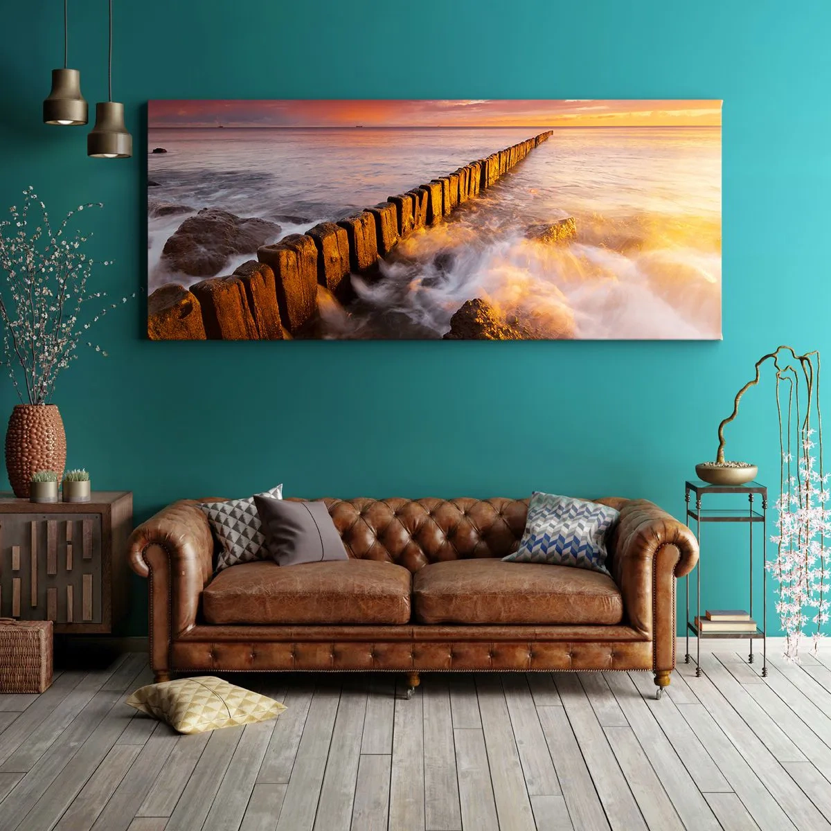 Cuadro sobre lienzo - Impresión de Imagen - Un paisaje pintoresco junto al mar al atardecer. - 120x50cm - La dulzura de las olas - Decoración de pared moderna para salón y dormitorio ARTTOR