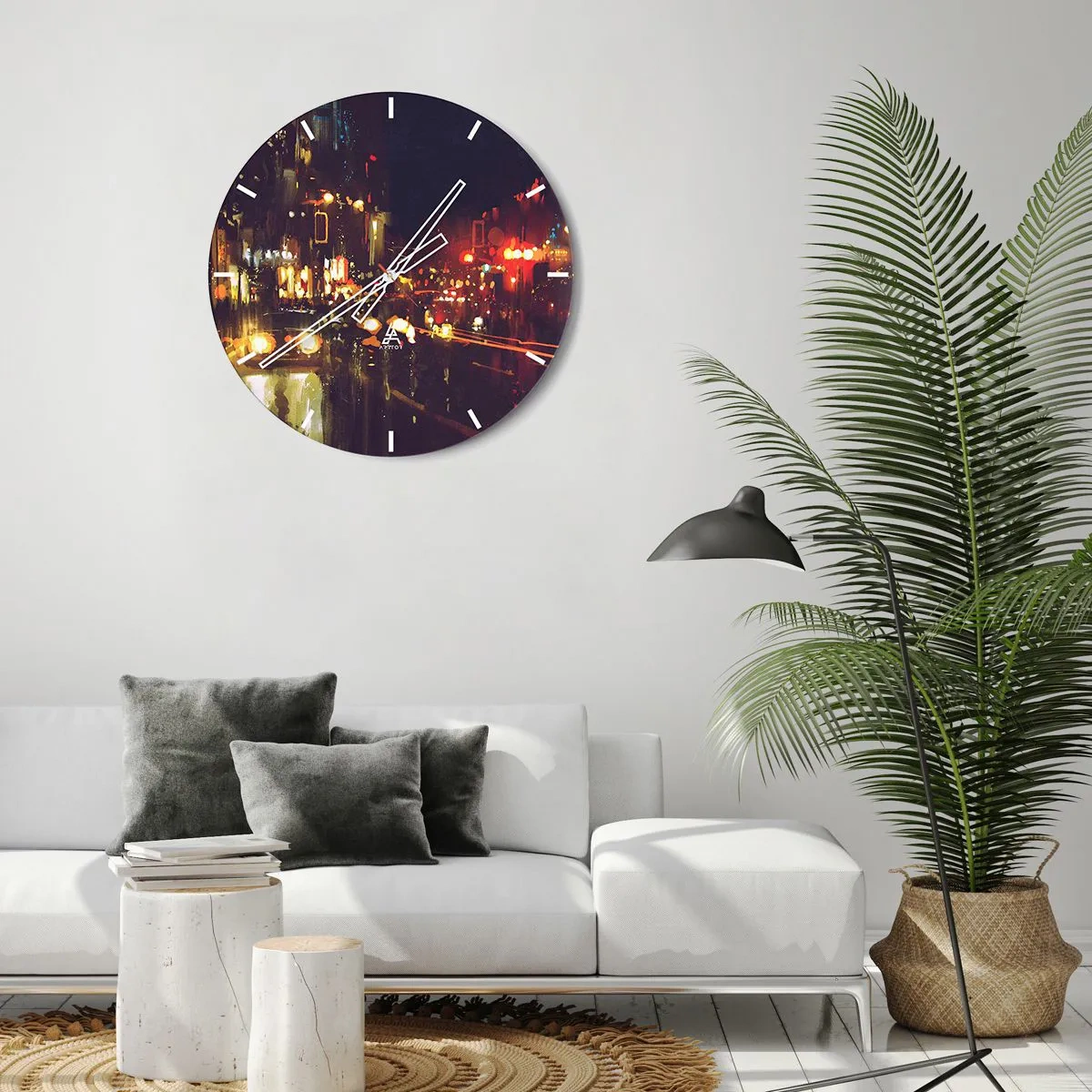 Reloj de pared - Reloj de vidrio - Hundido en la luz de la noche - 40x40 cm