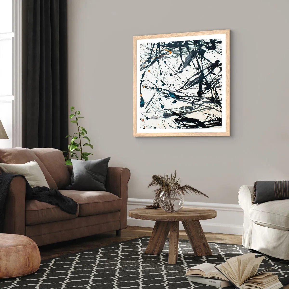 Póster en marco roble claro - Abstracción expresionista - 40x40 cm