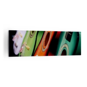 Cuadro sobre lienzo - Impresión de Imagen - Guitarras coloridas en diferentes tonos dispuestas en fila. - 160x50cm - La guitarra tiene muchos colores - Decoración de pared moderna para salón y dormitorio ARTTOR