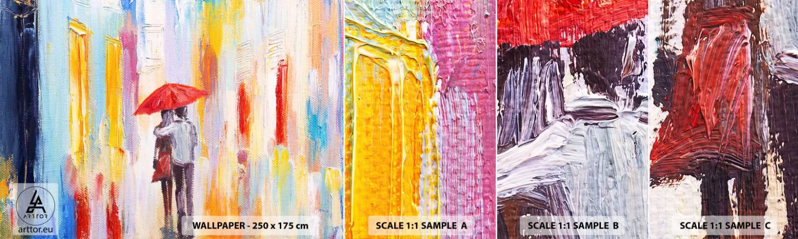 Muestra de fotomural autoadhesivo Deluxe Sticker - Que siga lloviendo - pareja de enamorados, Gente, Abstracción - 100x30 cm