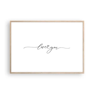 Póster en marco roble claro - Negro sobre blanco - 100x70 cm