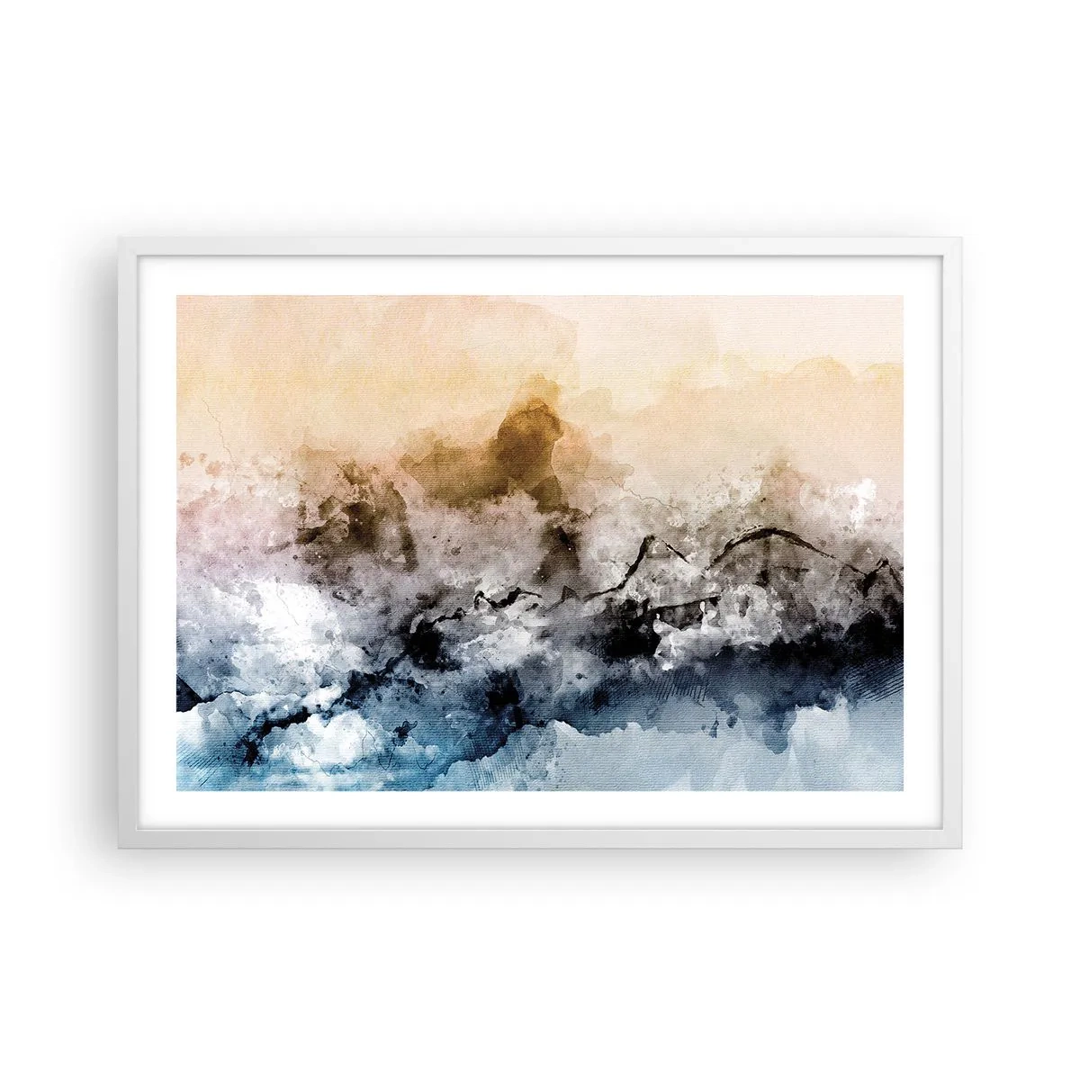 Póster en marco blanco - Hundido en una nube de niebla - 70x50 cm