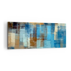 Cuadro sobre lienzo - Impresión de Imagen - Composición geométrica abstracta en tonos azules y marrones. - 120x50cm - A través del velo azul - Decoración de pared moderna para salón y dormitorio ARTTOR