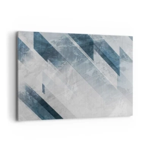 Cuadro sobre lienzo - Impresión de Imagen - Líneas abstractas en tonos grises y azules. - 100x70cm - Composición espacial - movimiento de grises - Decoración de pared moderna para salón y dormitorio ARTTOR