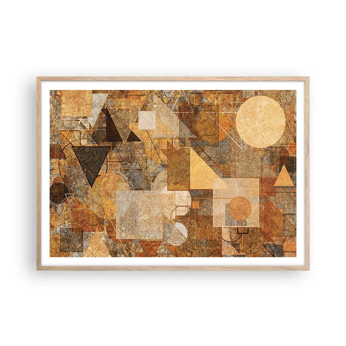 Póster en marco roble claro - Estudio cubista en bronce - 100x70 cm