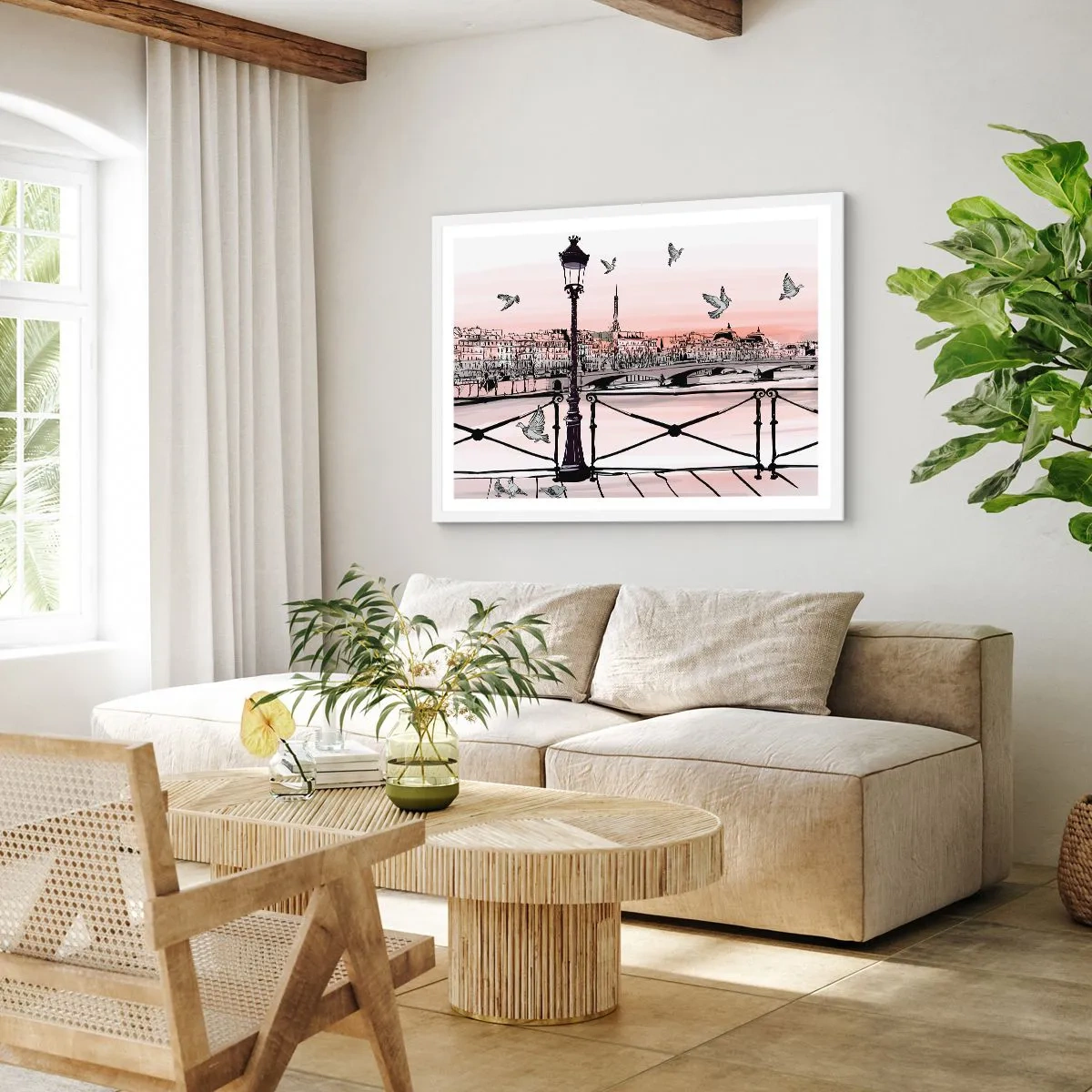 Póster en marco blanco - Sobre los tejados de París - 91x61 cm