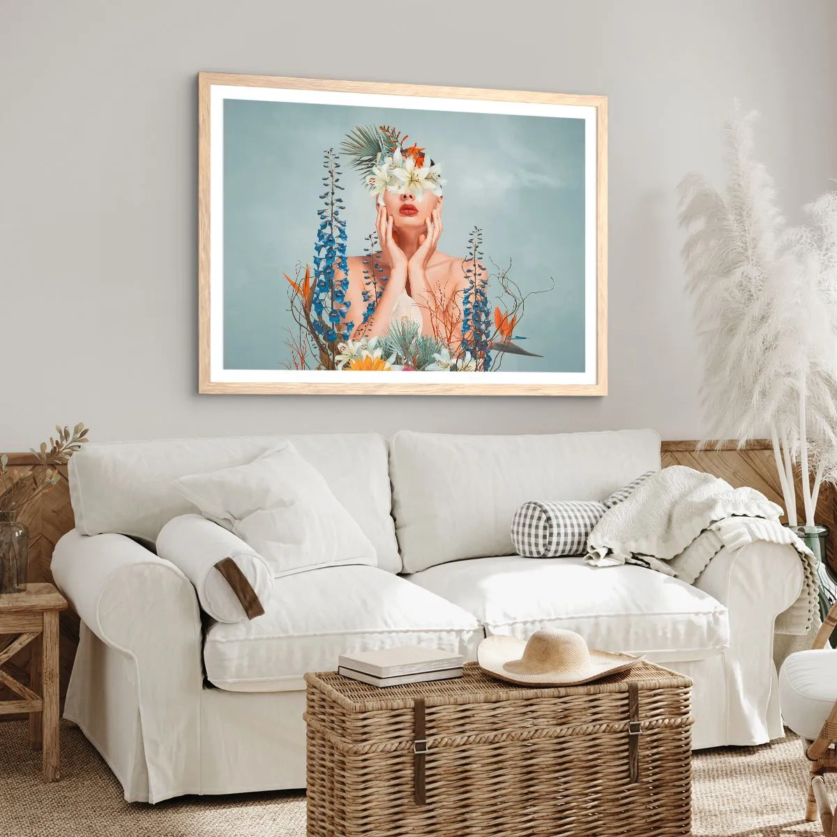 Póster en marco roble claro - Mujer-flor - 100x70 cm