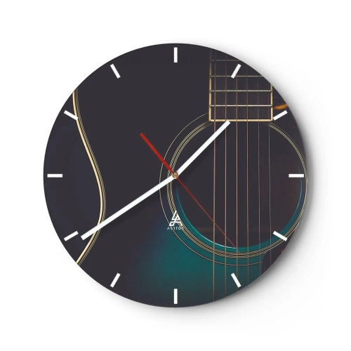 Reloj de pared - Reloj de vidrio - Detalle de la tabla armónica de una guitarra acústica - 30x30cm - Un momento antes de que suene - Decoración de pared moderna para salón, cocina y dormitorio ARTTOR