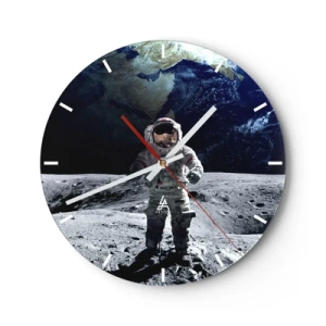 Reloj de pared - Reloj de vidrio - Astronauta en la superficie lunar - 30x30cm - Saludos desde la Luna - Decoración de pared moderna para salón, cocina y dormitorio ARTTOR