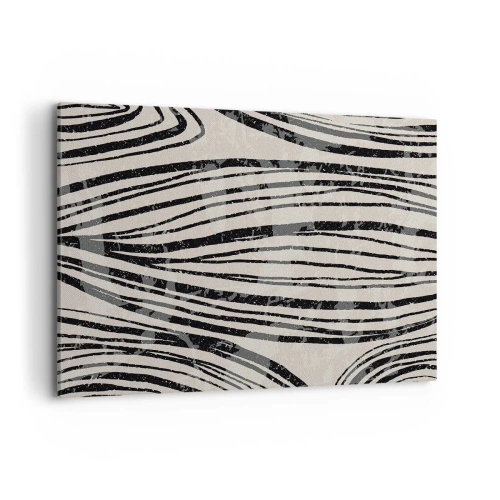 Cuadro sobre lienzo - Impresión de Imagen - Ondas abstractas en tonos blanco y negro - 100x70cm - Salpicadura de líneas - Decoración de pared moderna para salón y dormitorio ARTTOR