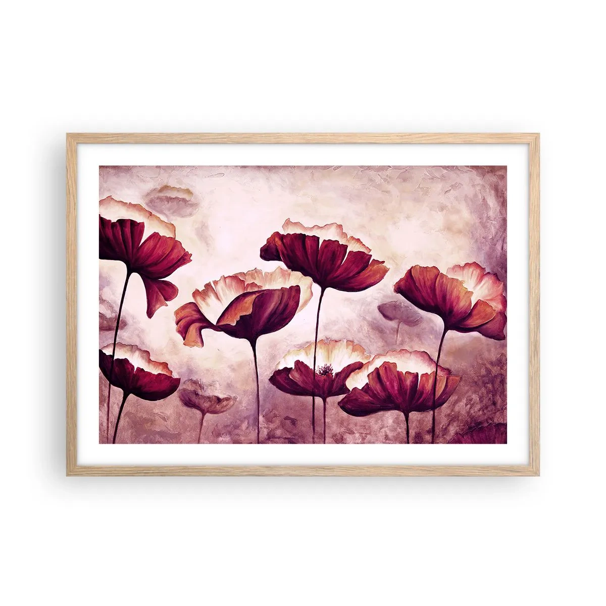 Póster en marco roble claro - Pétalo rojo y blanco - 70x50 cm