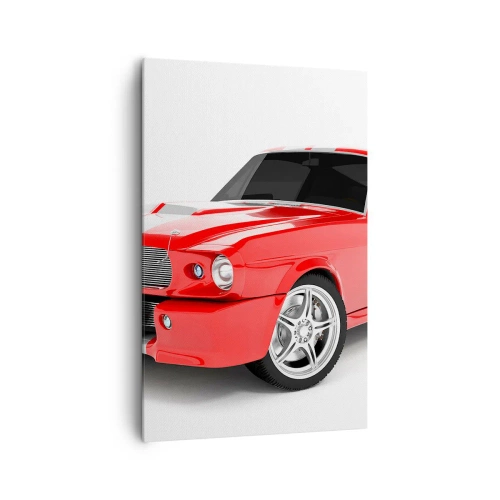 Cuadro sobre lienzo - Impresión de Imagen - Coche deportivo rojo con rayas blancas. - 80x120cm - Mustang veloz como el viento - Decoración de pared moderna para salón y dormitorio ARTTOR