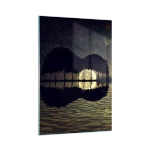 Cuadro sobre vidrio - Impresiones sobre Vidrio - Una noche mágica con árboles y la luna reflejada en el agua. - 80x120cm - Noche en el fin del mundo - Decoración de pared moderna para salón y dormitorio ARTTOR