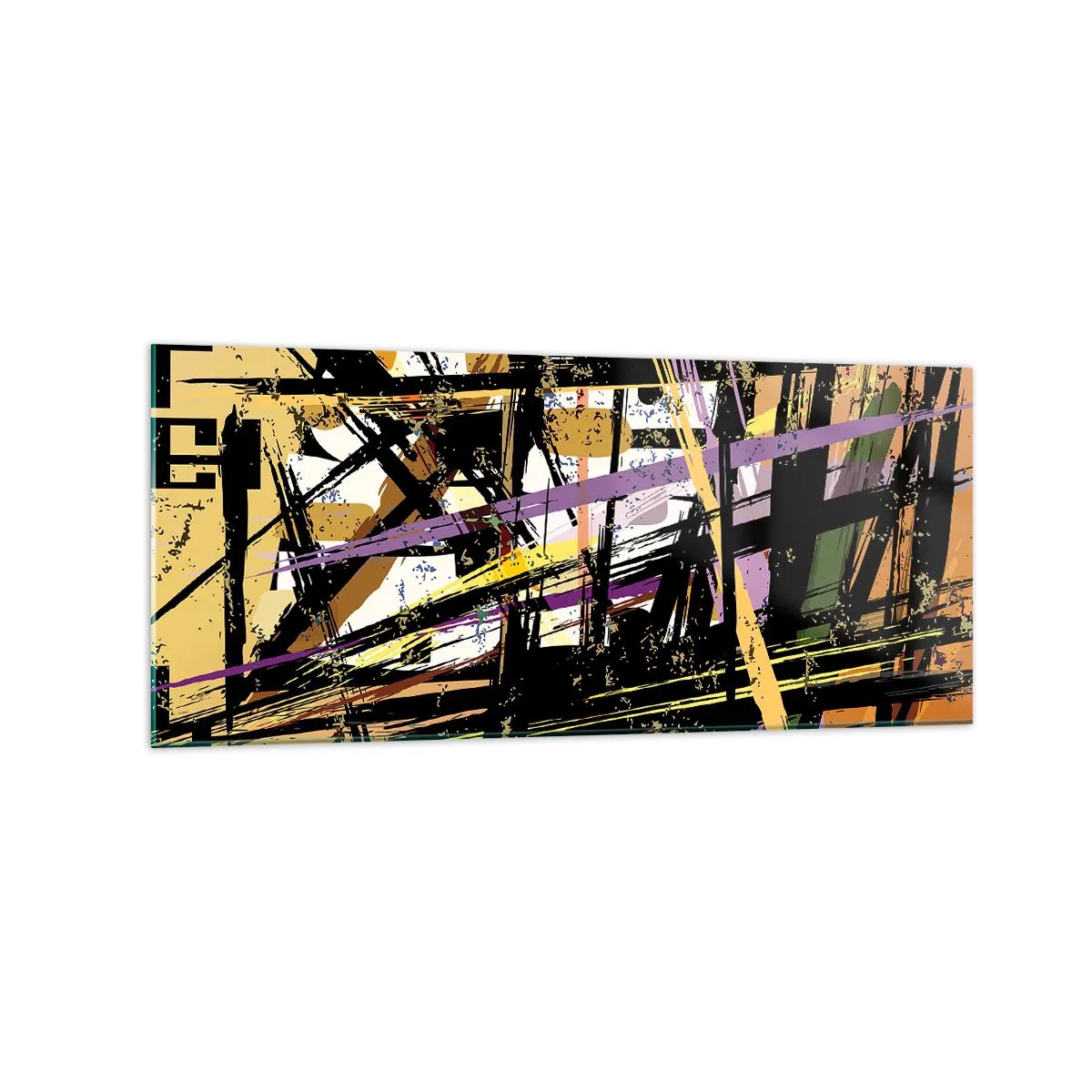 Cuadro sobre vidrio - Impresiones sobre Vidrio - Líneas y formas abstractas sobre un fondo beige - 120x50cm - Corte afilado - Decoración de pared moderna para salón y dormitorio ARTTOR