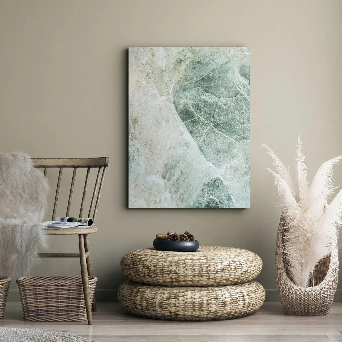 Cuadro sobre lienzo - Impresión de Imagen - Mármol verde con delicadas vetas blancas. - 50x70cm - El noble frescor de la piedra - Decoración de pared moderna para salón y dormitorio ARTTOR