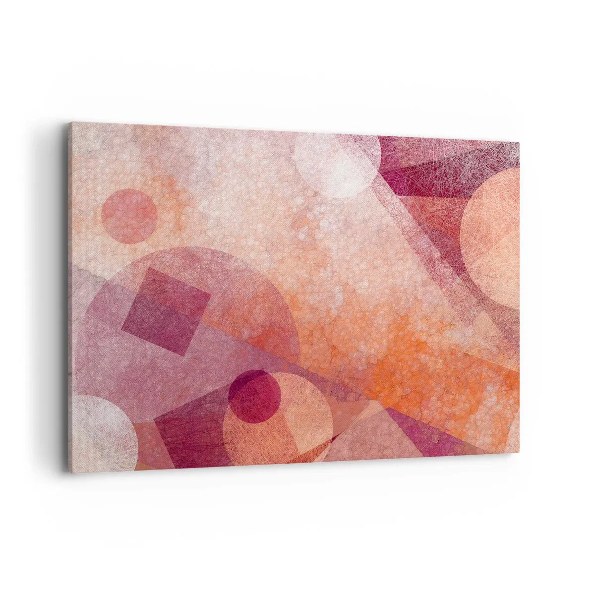 Cuadro sobre lienzo - Impresión de Imagen - Formas geométricas abstractas en tonos pastel de rosa. - 100x70cm - Transformaciones geométricas en rosa - Decoración de pared moderna para salón y dormitorio ARTTOR