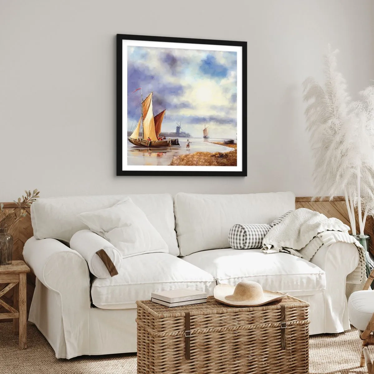 Póster en marco negro - El regreso de los marineros - 30x30 cm