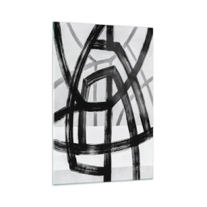 Cuadro sobre vidrio - Impresiones sobre Vidrio - Líneas abstractas en blanco y negro que se cruzan sobre un fondo claro - 70x100cm - Construir profundidad - Decoración de pared moderna para salón y dormitorio ARTTOR