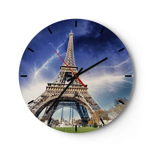 Reloj de pared - Reloj de vidrio - La Torre Eiffel durante una tormenta eléctrica en un cielo oscuro. - 30x30cm - Reina sobre las tormentas - Decoración de pared moderna para salón, cocina y dormitorio ARTTOR