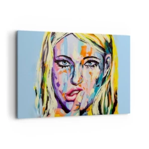 Cuadro sobre lienzo - Impresión de Imagen - Retrato colorido de una mujer en estilo abstracto. - 120x80cm - Mírala a los ojos - Decoración de pared moderna para salón y dormitorio ARTTOR
