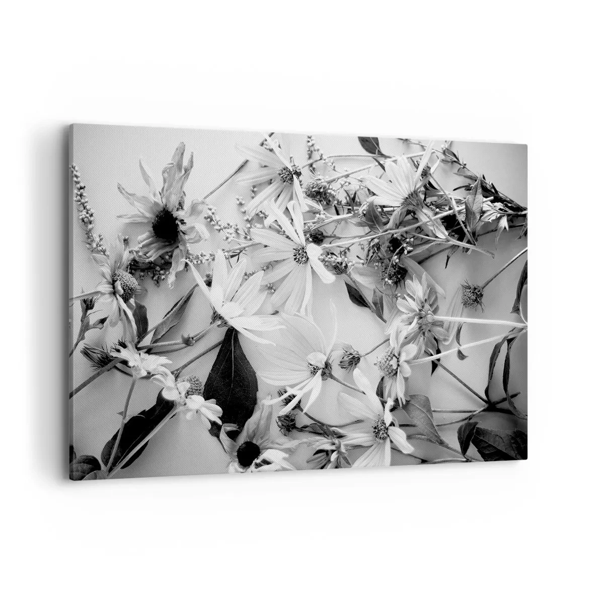 Cuadro sobre lienzo - Impresión de Imagen - Arreglos florales en blanco y negro en un sutil estilo artístico. - 120x80cm - Un no ramo de flores - Decoración de pared moderna para salón y dormitorio ARTTOR