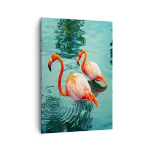Cuadro sobre lienzo - Impresión de Imagen - Dos flamencos en el agua tranquila reflejando su entorno. - 70x100cm - Estamos de moda - Decoración de pared moderna para salón y dormitorio ARTTOR