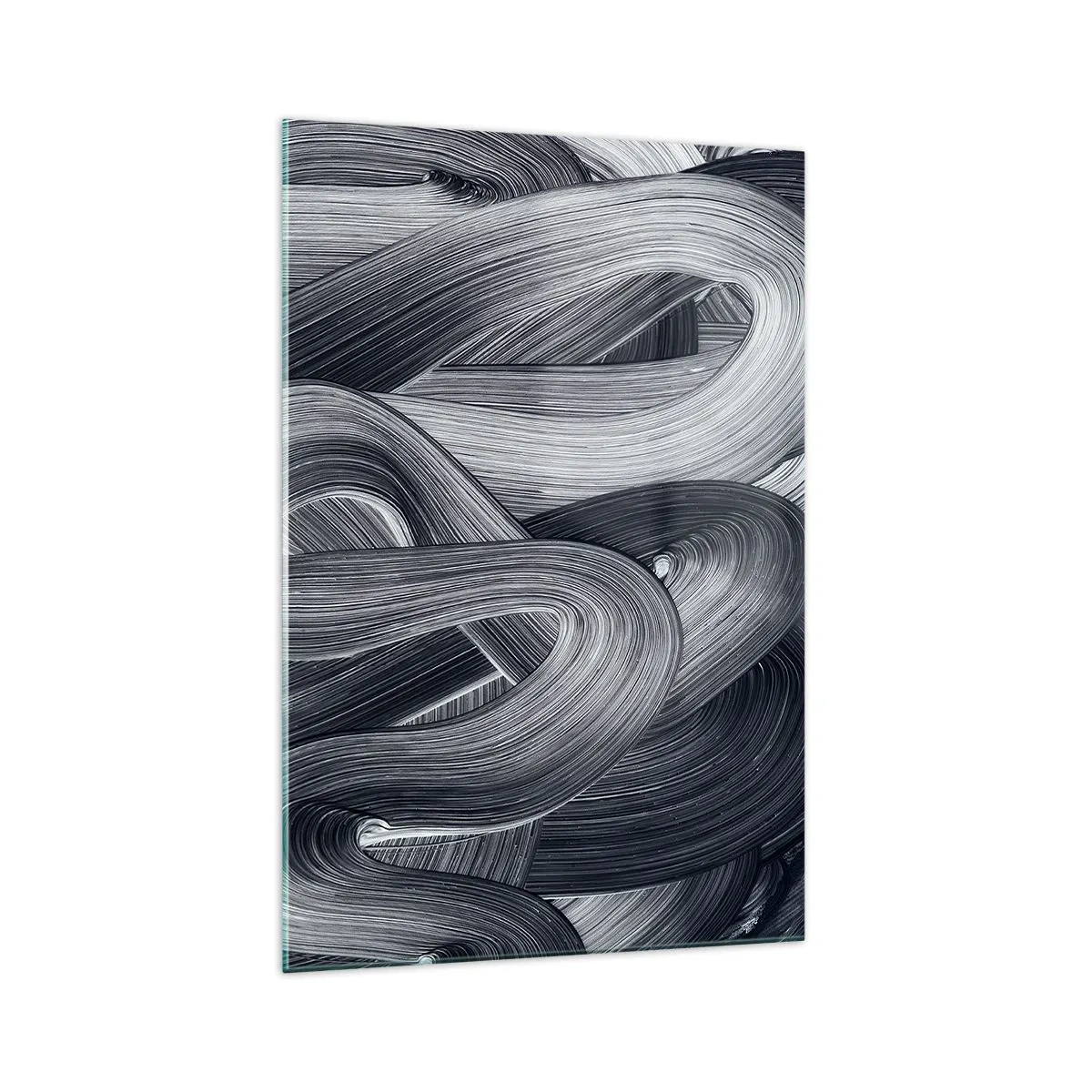 Cuadro sobre vidrio - Impresiones sobre Vidrio - Abstracción en blanco y negro con pinceladas dinámicas. - 70x100cm - La fluidez de la realidad - Decoración de pared moderna para salón y dormitorio ARTTOR