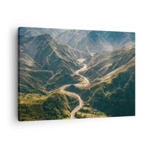 Cuadro sobre lienzo - Impresión de Imagen - Un paisaje de montaña con un camino sinuoso entre colinas verdes. - 70x50cm - Directamente desde el corazón de las montañas - Decoración de pared moderna para salón y dormitorio ARTTOR