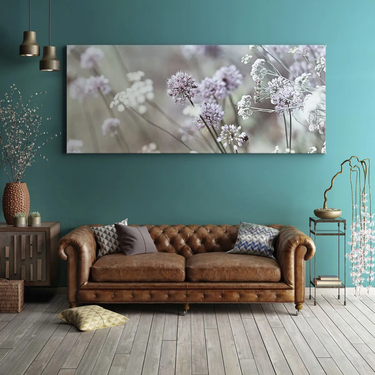 Cuadro sobre lienzo - Impresión de Imagen - Dulces filigranas de hierbas - 100x40 cm