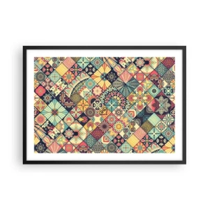 Póster en marco negro - Patrones geométricos coloridos inspirados en el estilo marroquí. - 70x50cm - Clima marroquí - Decoración de pared moderna para salón y dormitorio ARTTOR