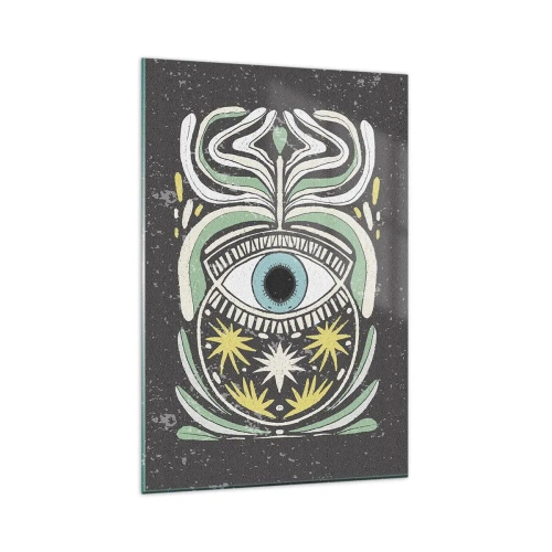 Cuadro sobre vidrio - Impresiones sobre Vidrio - Un ojo simbólico rodeado de patrones abstractos. - 80x120cm - Rituales tribales - Decoración de pared moderna para salón y dormitorio ARTTOR
