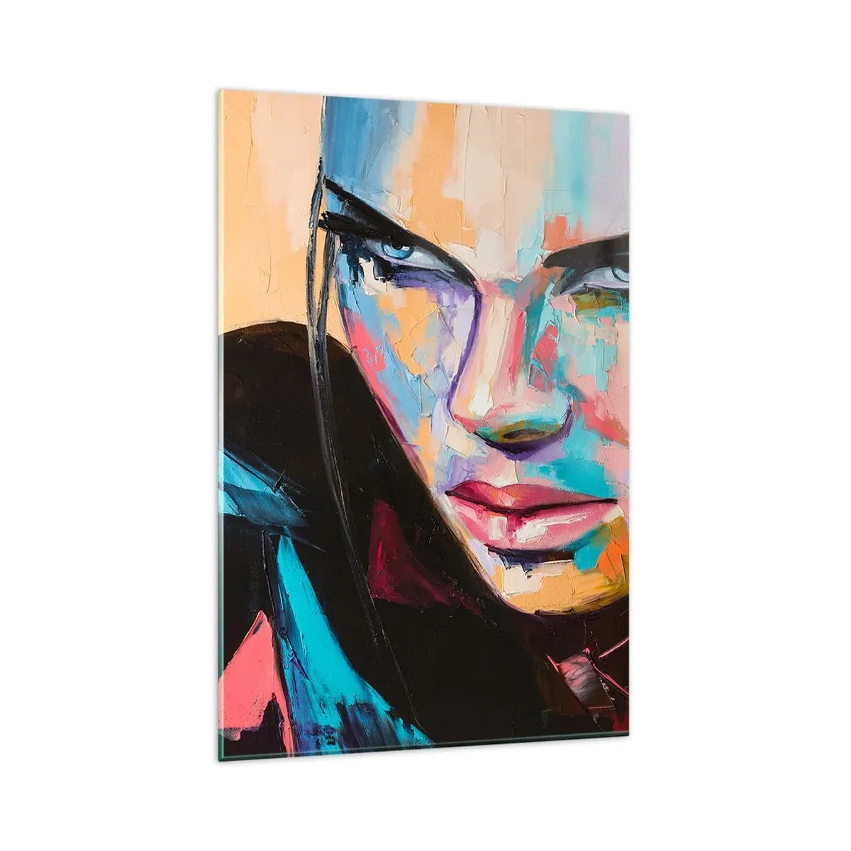 Cuadro sobre vidrio - Impresiones sobre Vidrio - Retrato de una mujer en vivos colores abstractos. - 80x120cm - Salvaje de corazón - Decoración de pared moderna para salón y dormitorio ARTTOR