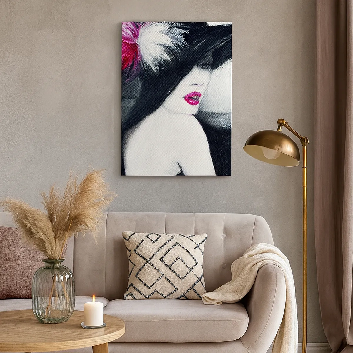 Cuadro sobre lienzo - Impresión de Imagen - Mujer elegante con un sombrero de plumas - 50x70cm - Siempre un misterio - Decoración de pared moderna para salón y dormitorio ARTTOR