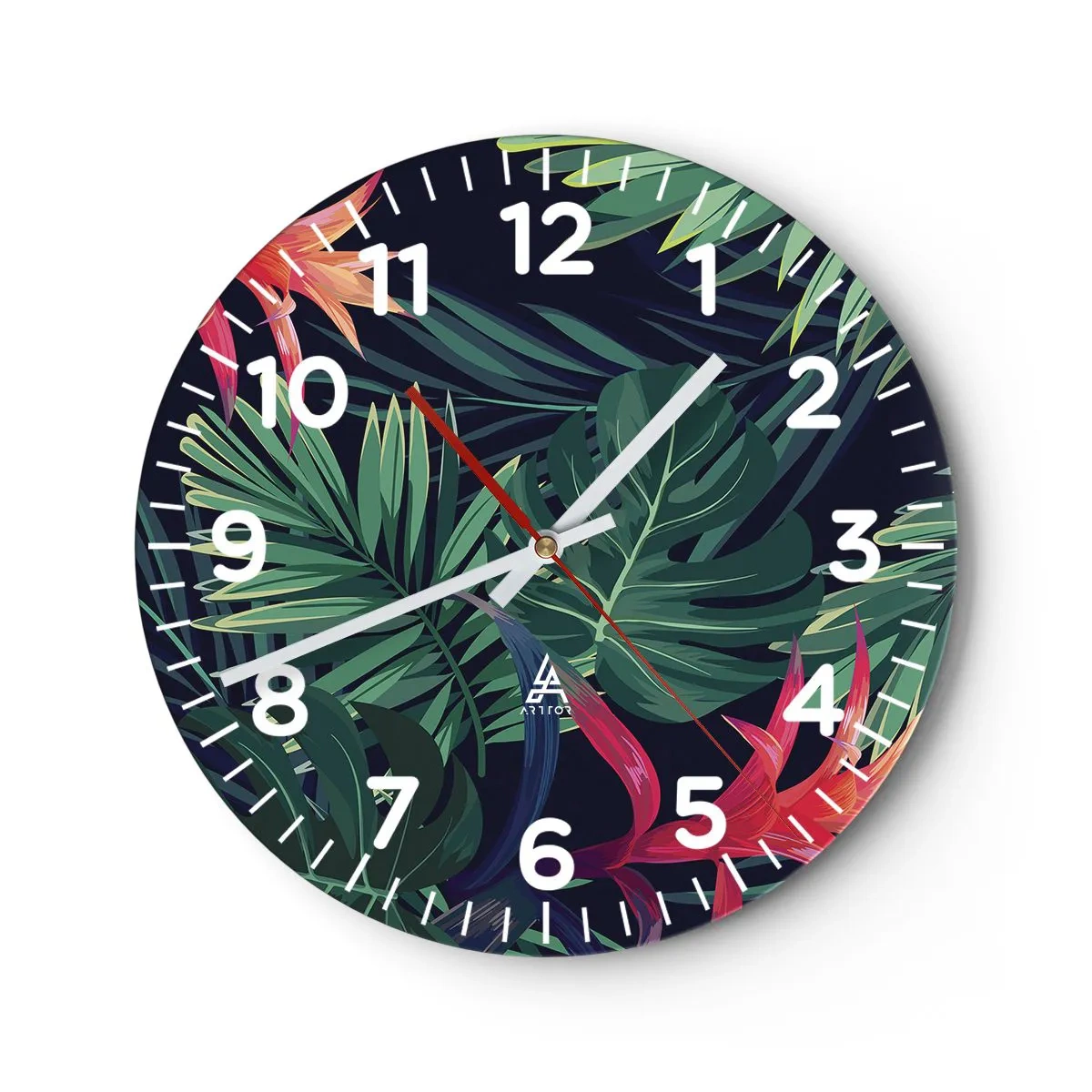 Reloj de pared - Reloj de vidrio - Encender el color verde - 40x40 cm