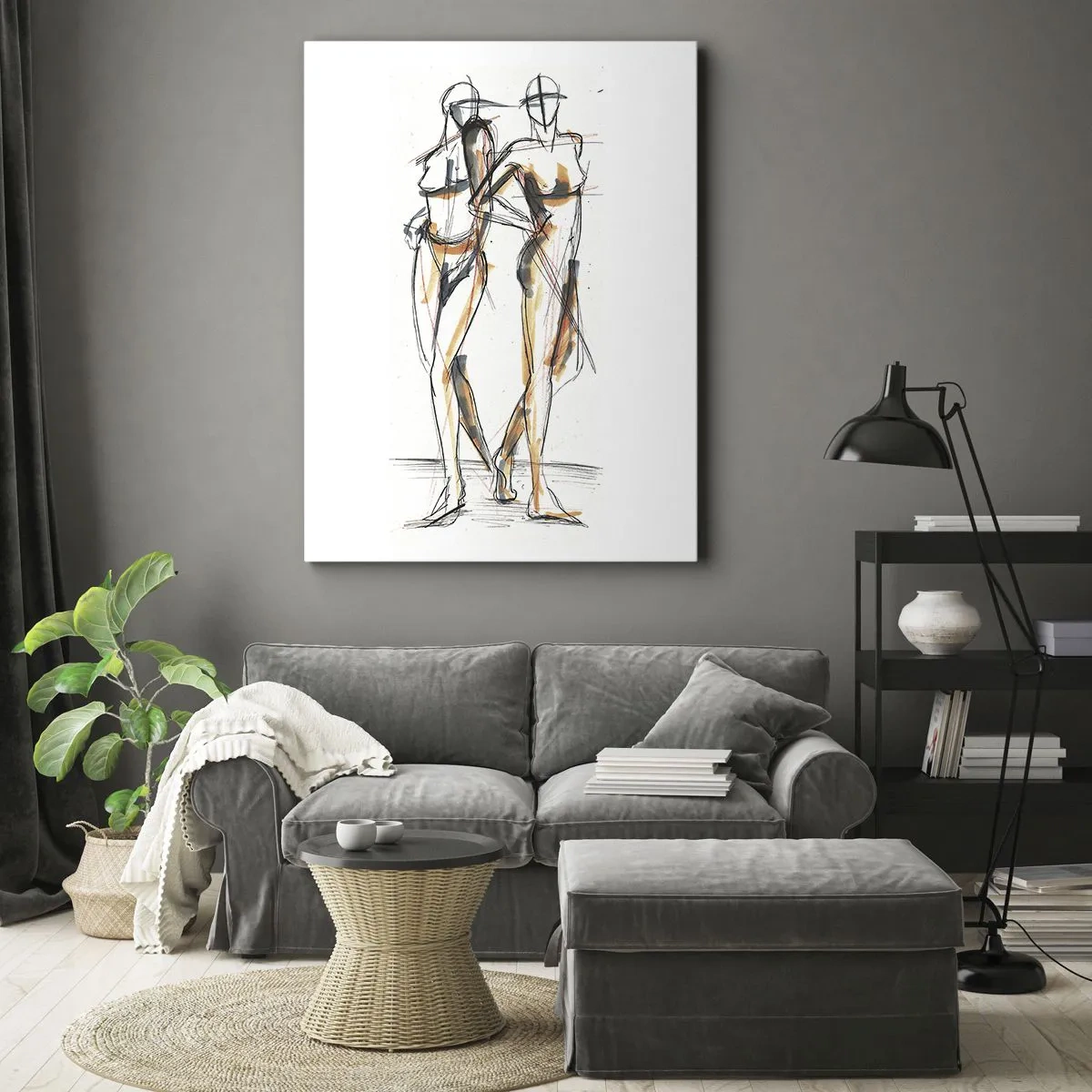 Cuadro sobre lienzo - Impresión de Imagen - Boceto artístico de dos siluetas sobre un fondo blanco. - 50x70cm - Un estudio sobre el encanto - Decoración de pared moderna para salón y dormitorio ARTTOR
