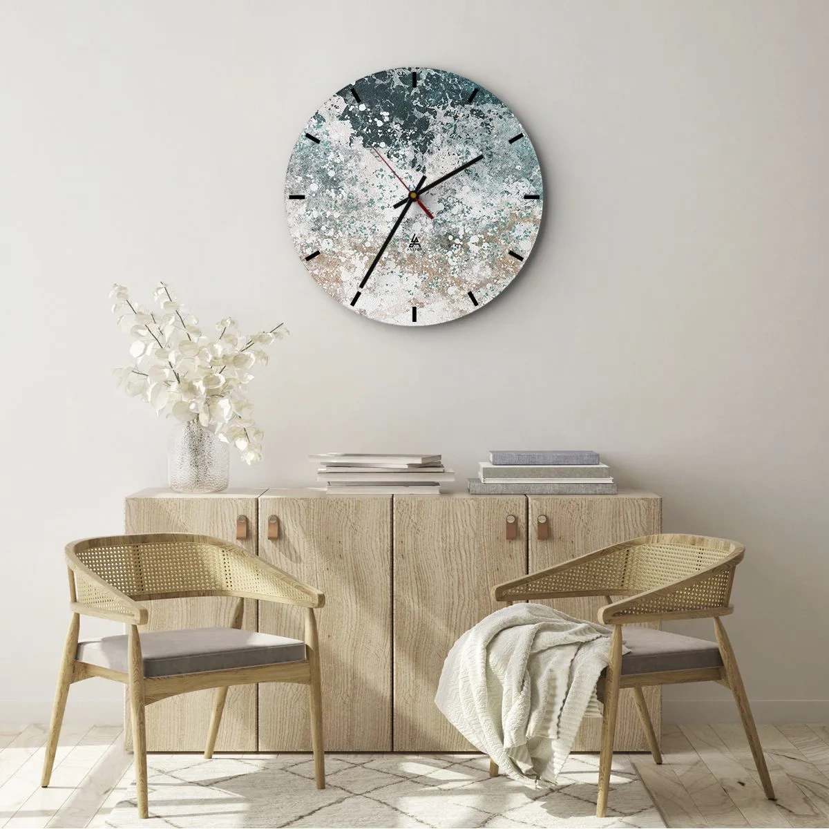 Reloj de pared - Reloj de vidrio - Ola de mar abstracta en tonos turquesa y arena - 30x30cm - Historias del mar - Decoración de pared moderna para salón, cocina y dormitorio ARTTOR
