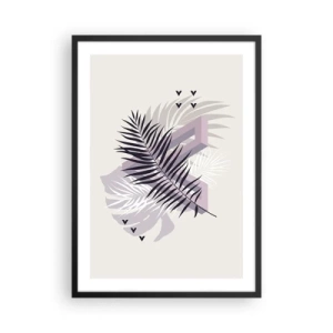 Póster en marco negro - Composición abstracta con hojas y formas geométricas. - 50x70cm - La sombra de una sombra - Decoración de pared moderna para salón y dormitorio ARTTOR