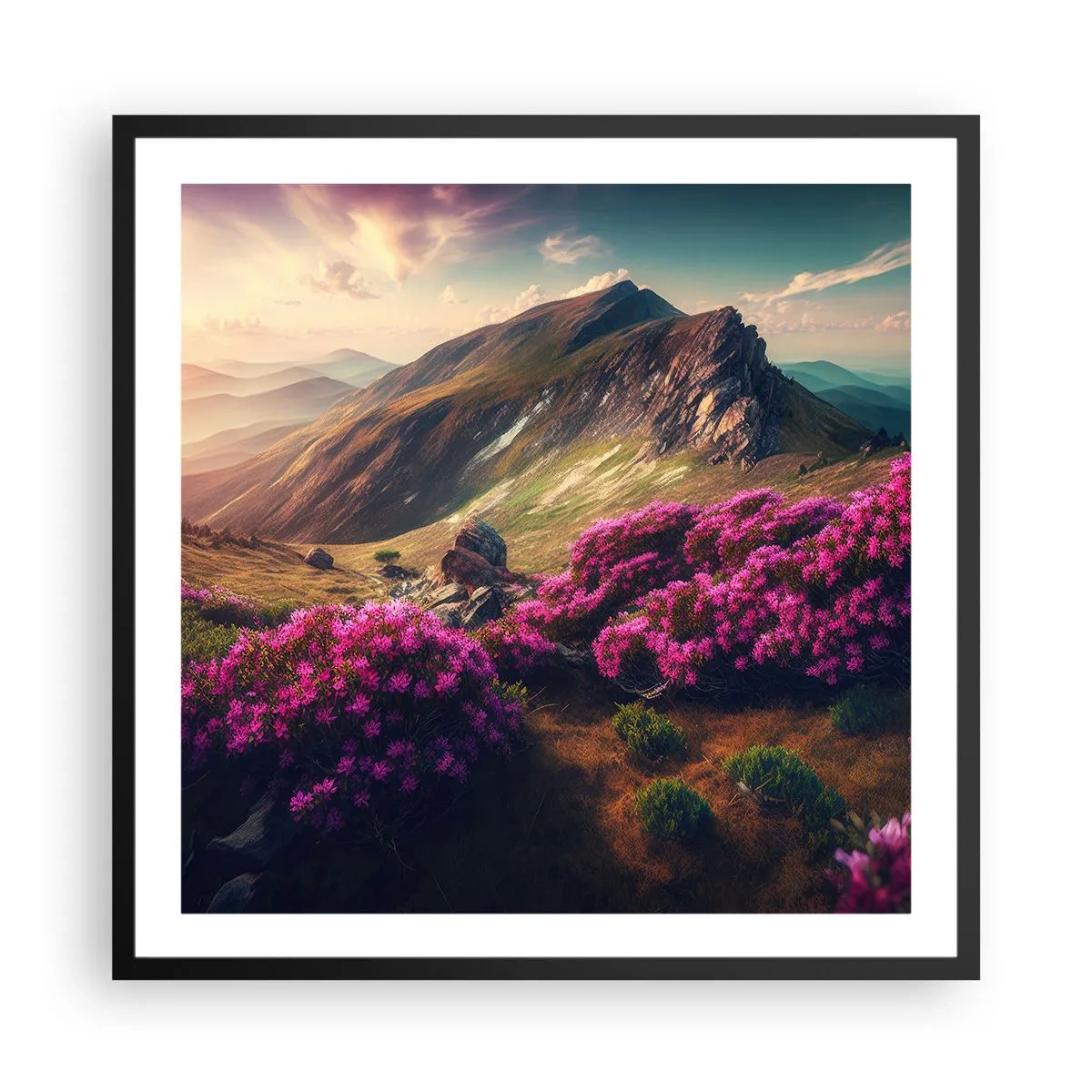 Póster en marco negro - Verano en las montañas - 60x60 cm