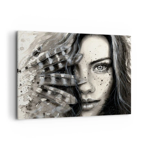 Cuadro sobre lienzo - Impresión de Imagen - Retrato artístico de una mujer con detalles abstractos. - 100x70cm - Belleza salvaje - Decoración de pared moderna para salón y dormitorio ARTTOR