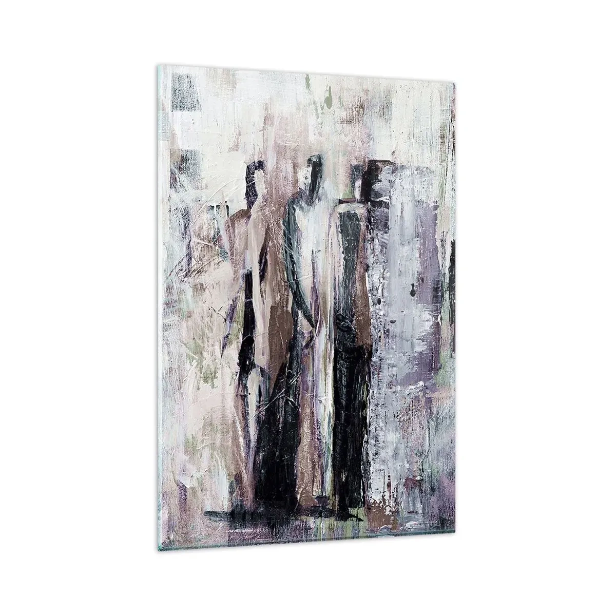 Cuadro sobre vidrio - Impresiones sobre Vidrio - Una composición abstracta con tres figuras en colores pastel. - 80x120cm - El trío misterioso - Decoración de pared moderna para salón y dormitorio ARTTOR