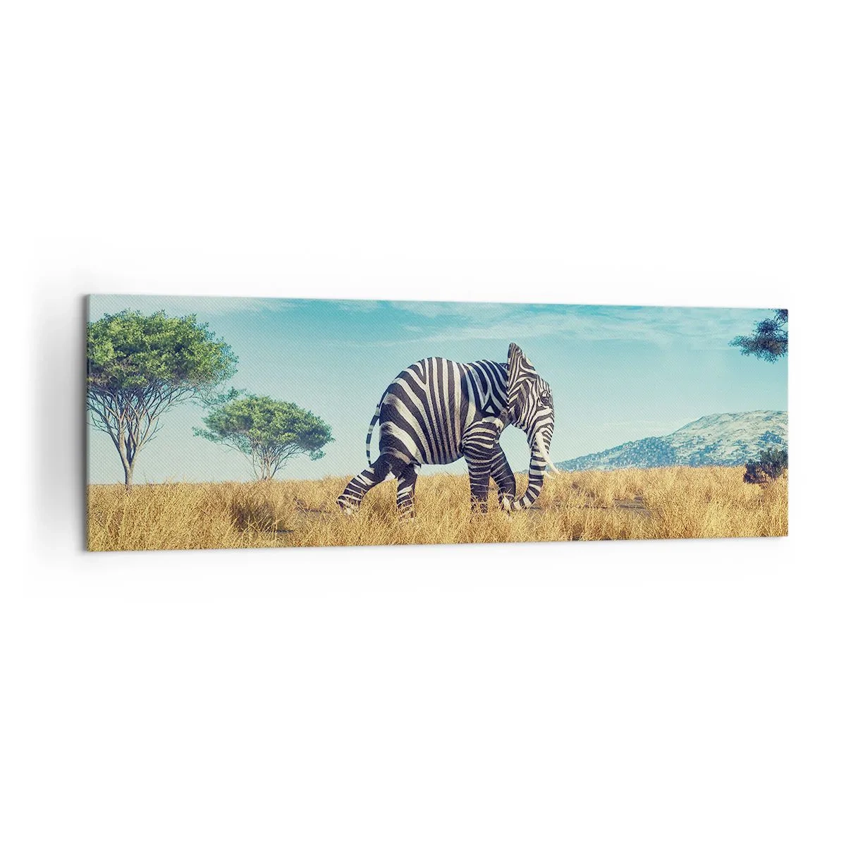 Cuadro sobre lienzo - Impresión de Imagen - Cebra en un paisaje africano - 160x50cm - El gris ya no está de moda - Decoración de pared moderna para salón y dormitorio ARTTOR